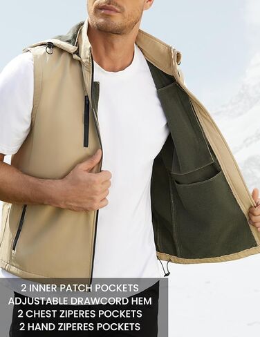 Men Vest Outerwear Windproof Vests Fleece Softshell Sleeveless Jacket with Detachable Hood for Golf Hiking in Saudi Arabia