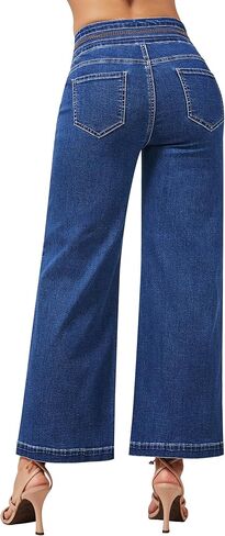 roswear Women's Wide Leg Cropped Jeans High Waisted Ankle Trouser Jeans Boyfriend Stretchy Front Seam Denim Pants in Kuwait