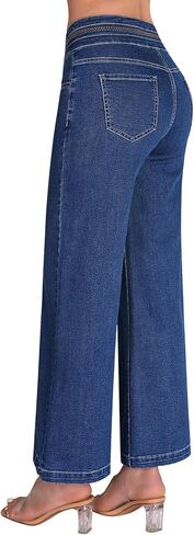 roswear Women's Wide Leg Cropped Jeans High Waisted Ankle Trouser Jeans Boyfriend Stretchy Front Seam Denim Pants in Kuwait