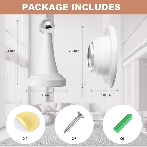 Magnetic Door Stoppers, Stainless Steel and Rubber Door Stops for Wall and Floor Mounting, No Drilling Door Stop with Adhesive Tapes, White, 2 Pack in Saudi Arabia