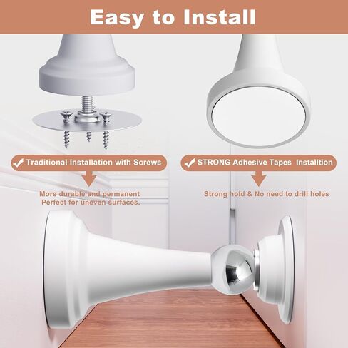 Magnetic Door Stoppers, Stainless Steel and Rubber Door Stops for Wall and Floor Mounting, No Drilling Door Stop with Adhesive Tapes, White, 2 Pack in Saudi Arabia