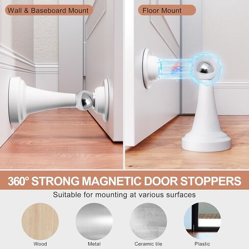 Magnetic Door Stoppers, Stainless Steel and Rubber Door Stops for Wall and Floor Mounting, No Drilling Door Stop with Adhesive Tapes, White, 2 Pack in Saudi Arabia