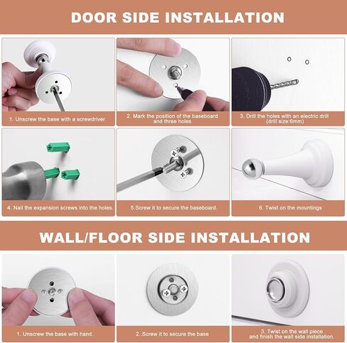 Magnetic Door Stoppers, Stainless Steel and Rubber Door Stops for Wall and Floor Mounting, No Drilling Door Stop with Adhesive Tapes, White, 2 Pack in Saudi Arabia
