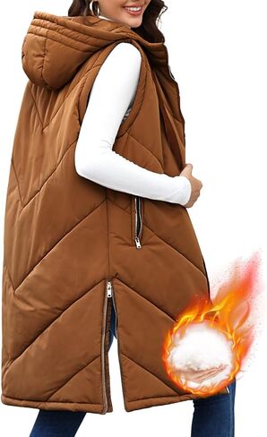 HEEKPEK Womens Long Puffer Vest Sleeveless Hooded Zip Up Puffy Jackets 2024 Quilted Winter Coats with Pockets Warm Outerwear in Saudi Arabia