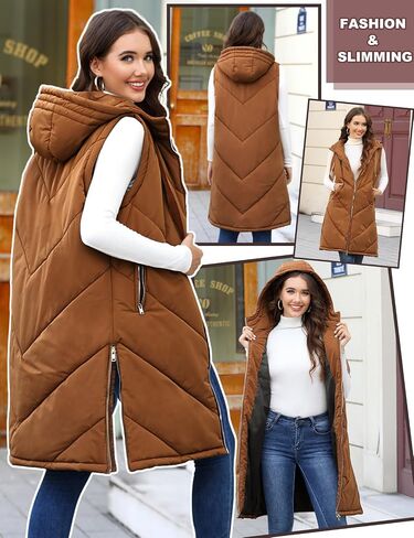 HEEKPEK Womens Long Puffer Vest Sleeveless Hooded Zip Up Puffy Jackets 2024 Quilted Winter Coats with Pockets Warm Outerwear in Saudi Arabia