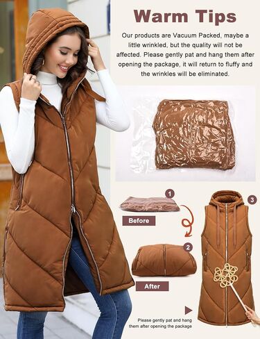 HEEKPEK Womens Long Puffer Vest Sleeveless Hooded Zip Up Puffy Jackets 2024 Quilted Winter Coats with Pockets Warm Outerwear in Saudi Arabia