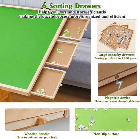 2000PCS Wooden Rotating Puzzle Board with 6 Drawers, Light and Portable Jigsaw Puzzle Board with Cover, Adjustable Puzzle Table with 4 Tilting Angles and Rotating Base for Adults Gifts, 41.3" X 29.5" in Saudi Arabia