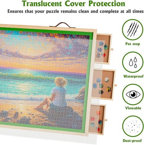 2000PCS Wooden Rotating Puzzle Board with 6 Drawers, Light and Portable Jigsaw Puzzle Board with Cover, Adjustable Puzzle Table with 4 Tilting Angles and Rotating Base for Adults Gifts, 41.3" X 29.5" in Saudi Arabia