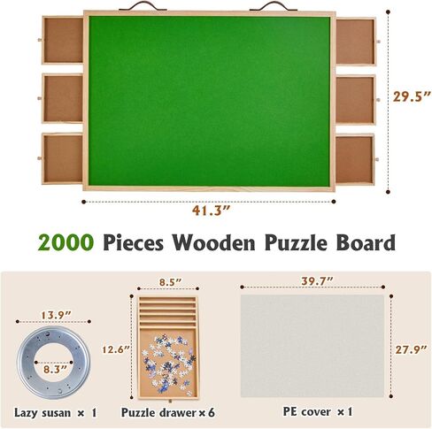 2000PCS Wooden Rotating Puzzle Board with 6 Drawers, Light and Portable Jigsaw Puzzle Board with Cover, Adjustable Puzzle Table with 4 Tilting Angles and Rotating Base for Adults Gifts, 41.3" X 29.5" in Saudi Arabia