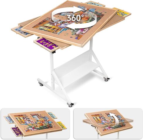 طاولة أحجية الصور المقطوعة الدوارة من Tektalk مع إمكانية تعديل الزاوية والارتفاع، لوحة ألغاز مع 4 أدراج ملونة، حامل ألغاز مائل بأرجل، مرفق بـ 4 عجلات دوارة، لما يصل إلى 1500 قطعة in Kuwait