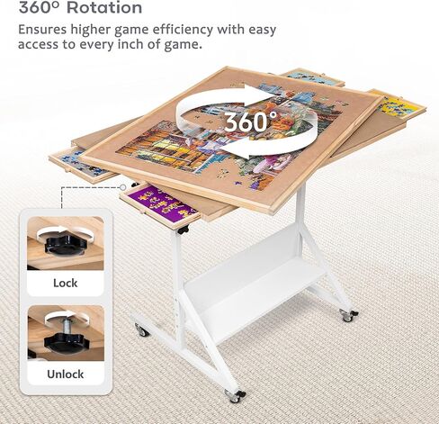 طاولة أحجية الصور المقطوعة الدوارة من Tektalk مع إمكانية تعديل الزاوية والارتفاع، لوحة ألغاز مع 4 أدراج ملونة، حامل ألغاز مائل بأرجل، مرفق بـ 4 عجلات دوارة، لما يصل إلى 1500 قطعة in Kuwait