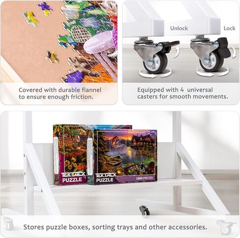 طاولة أحجية الصور المقطوعة الدوارة من Tektalk مع إمكانية تعديل الزاوية والارتفاع، لوحة ألغاز مع 4 أدراج ملونة، حامل ألغاز مائل بأرجل، مرفق بـ 4 عجلات دوارة، لما يصل إلى 1500 قطعة in Kuwait