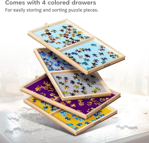 طاولة أحجية الصور المقطوعة الدوارة من Tektalk مع إمكانية تعديل الزاوية والارتفاع، لوحة ألغاز مع 4 أدراج ملونة، حامل ألغاز مائل بأرجل، مرفق بـ 4 عجلات دوارة، لما يصل إلى 1500 قطعة in Kuwait