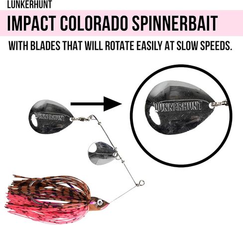 Lunkerhunt Spinner Baits for Bass Fishing with Skirt Jig | Double Willow Leaf Metal Blade Spinning Fishing Lure Bait Emits High Vibration Attracts and Cast Big Fish | Effective Swim Bass Jigs Plastic in Kuwait