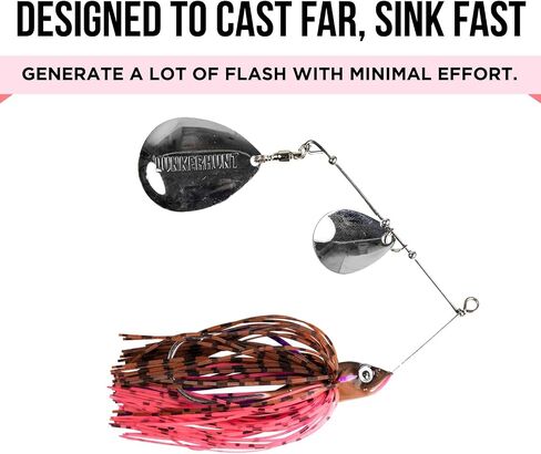 Lunkerhunt Spinner Baits for Bass Fishing with Skirt Jig | Double Willow Leaf Metal Blade Spinning Fishing Lure Bait Emits High Vibration Attracts and Cast Big Fish | Effective Swim Bass Jigs Plastic in Kuwait