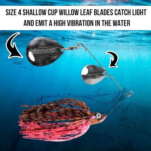Lunkerhunt Spinner Baits for Bass Fishing with Skirt Jig | Double Willow Leaf Metal Blade Spinning Fishing Lure Bait Emits High Vibration Attracts and Cast Big Fish | Effective Swim Bass Jigs Plastic in Kuwait