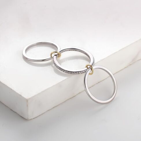Stackable Rings for Women Non Tarnish, Silver Rings for Women with CZ Cubic Zirconia Band, Silver Gold Rings Set for Women Dainty Bands (7) in Saudi Arabia