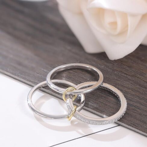 Stackable Rings for Women Non Tarnish, Silver Rings for Women with CZ Cubic Zirconia Band, Silver Gold Rings Set for Women Dainty Bands (7) in Saudi Arabia