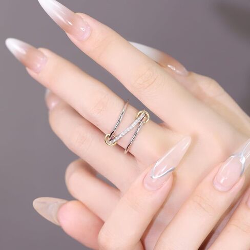 Stackable Rings for Women Non Tarnish, Silver Rings for Women with CZ Cubic Zirconia Band, Silver Gold Rings Set for Women Dainty Bands (7) in Saudi Arabia