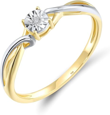Santuzza 10K Solid Gold Two Tone Solitaire Genuine Diamond Dainty Ring for Women in Kuwait