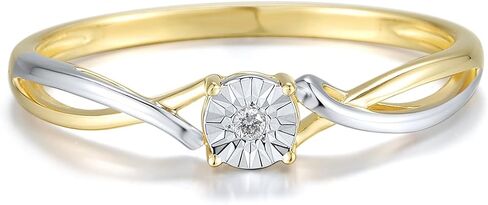 Santuzza 10K Solid Gold Two Tone Solitaire Genuine Diamond Dainty Ring for Women in Kuwait