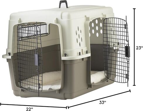 Miller Manufacturing Company Portable Plastic Hard Sided Pet Travel Crate Carrier Kennel w/ Double Doors For Dogs, Rabbits, & Animals, Beige & Taupe in Saudi Arabia