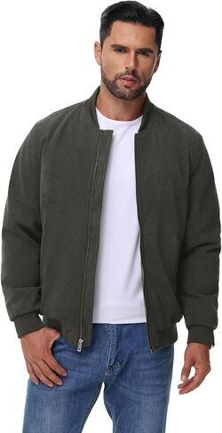 TBMPOY Men's Corduroy Bomber Jacket Quilted Lined Fleece Trucker Full Zip Winter Warm Casual Coat with 3 Zipper Pockets in Kuwait