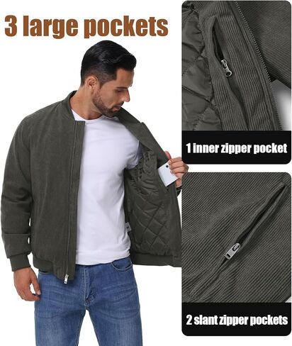 TBMPOY Men's Corduroy Bomber Jacket Quilted Lined Fleece Trucker Full Zip Winter Warm Casual Coat with 3 Zipper Pockets in Kuwait