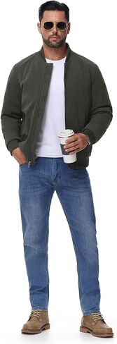 TBMPOY Men's Corduroy Bomber Jacket Quilted Lined Fleece Trucker Full Zip Winter Warm Casual Coat with 3 Zipper Pockets in Kuwait