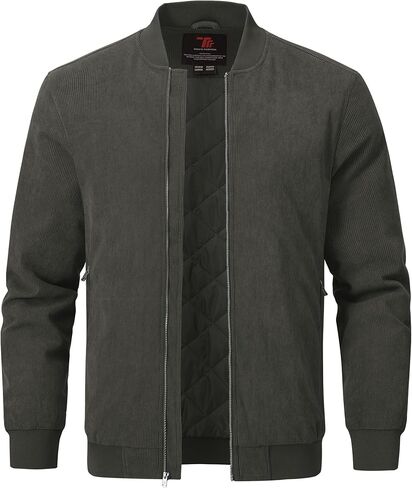 TBMPOY Men's Corduroy Bomber Jacket Quilted Lined Fleece Trucker Full Zip Winter Warm Casual Coat with 3 Zipper Pockets in Kuwait