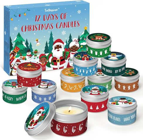 Tuitessine 12 يومًا تقويم قدوم عيد الميلاد 2024 شموع معطرة زينة عيد الميلاد الأمريكية الأفريقية شموع جرة شمع الصويا 12 قطعة تقويم عيد الميلاد العد التنازلي هدايا سانتا كلوز السوداء in Kuwait