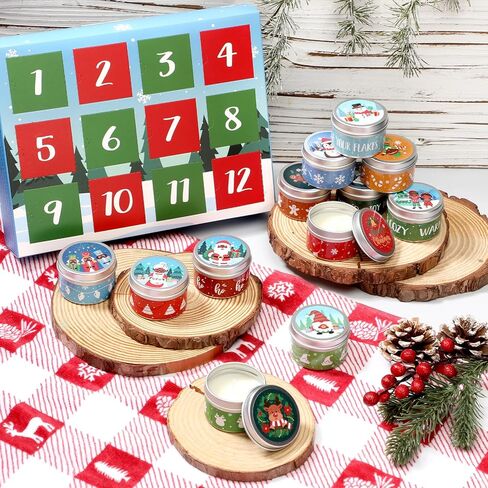 Tuitessine 12 يومًا تقويم قدوم عيد الميلاد 2024 شموع معطرة زينة عيد الميلاد الأمريكية الأفريقية شموع جرة شمع الصويا 12 قطعة تقويم عيد الميلاد العد التنازلي هدايا سانتا كلوز السوداء in Kuwait