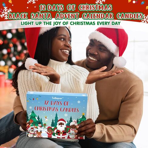 Tuitessine 12 يومًا تقويم قدوم عيد الميلاد 2024 شموع معطرة زينة عيد الميلاد الأمريكية الأفريقية شموع جرة شمع الصويا 12 قطعة تقويم عيد الميلاد العد التنازلي هدايا سانتا كلوز السوداء in Kuwait