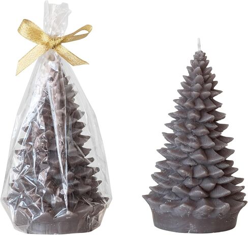 Creative Co-Op Round Holiday Tree Shaped Candle with Gold Tips, Pewter Color in Saudi Arabia