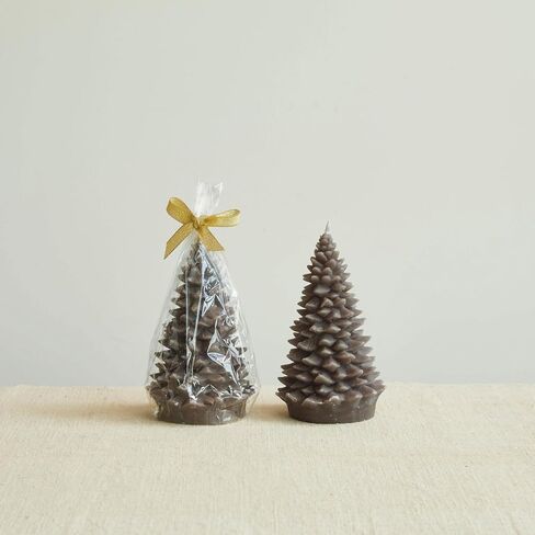 Creative Co-Op Round Holiday Tree Shaped Candle with Gold Tips, Pewter Color in Saudi Arabia