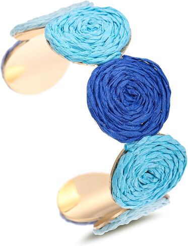 Raffia Multiple Circles Cuff Bracelet for Women, Handmade Colorful Round Bangle Geometric Adjustable Statement Bracelet in Saudi Arabia