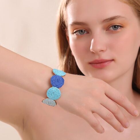 Raffia Multiple Circles Cuff Bracelet for Women, Handmade Colorful Round Bangle Geometric Adjustable Statement Bracelet in Saudi Arabia