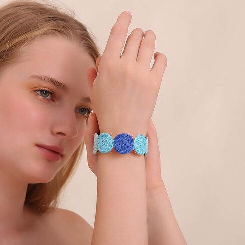Raffia Multiple Circles Cuff Bracelet for Women, Handmade Colorful Round Bangle Geometric Adjustable Statement Bracelet in Saudi Arabia