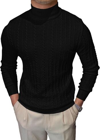 Men's Mockneck Sweaters Long Sleeve Slim Fit Casual Pullover Cable Knit Turtleneck Jumpers Sweaters in Saudi Arabia