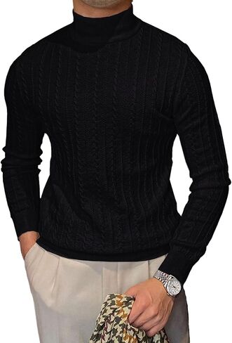 Men's Mockneck Sweaters Long Sleeve Slim Fit Casual Pullover Cable Knit Turtleneck Jumpers Sweaters in Saudi Arabia