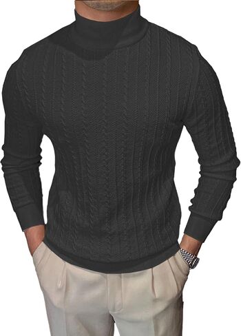 Men's Mockneck Sweaters Long Sleeve Slim Fit Casual Pullover Cable Knit Turtleneck Jumpers Sweaters in Saudi Arabia