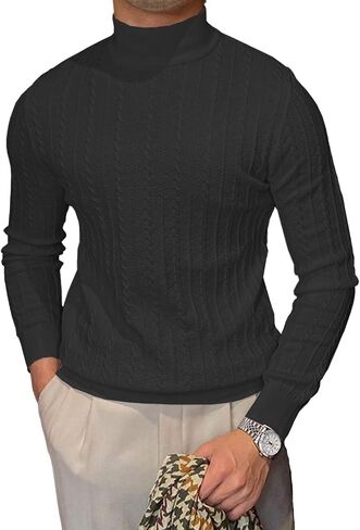 Men's Mockneck Sweaters Long Sleeve Slim Fit Casual Pullover Cable Knit Turtleneck Jumpers Sweaters in Saudi Arabia