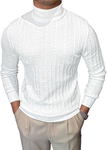 Men's Mockneck Sweaters Long Sleeve Slim Fit Casual Pullover Cable Knit Turtleneck Jumpers Sweaters in Saudi Arabia