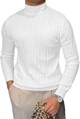 Men's Mockneck Sweaters Long Sleeve Slim Fit Casual Pullover Cable Knit Turtleneck Jumpers Sweaters in Saudi Arabia