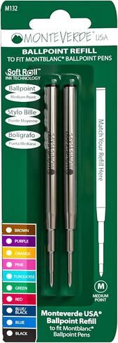 Monteverde USA Ballpoint Refill to Fit Montblanc Ballpoint Pens - Medium Point, Soft Roll, Black (2 Pack) (M132BK) in Saudi Arabia