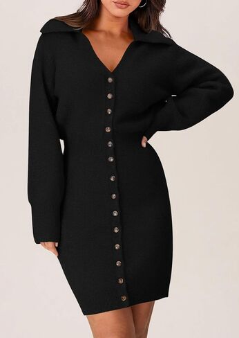 PRETTYGARDEN Womens Fall Sweater Dress Long Sleeve V Neck Button Down Knit Pullover Short Dresses in Saudi Arabia