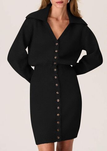 PRETTYGARDEN Womens Fall Sweater Dress Long Sleeve V Neck Button Down Knit Pullover Short Dresses in Saudi Arabia