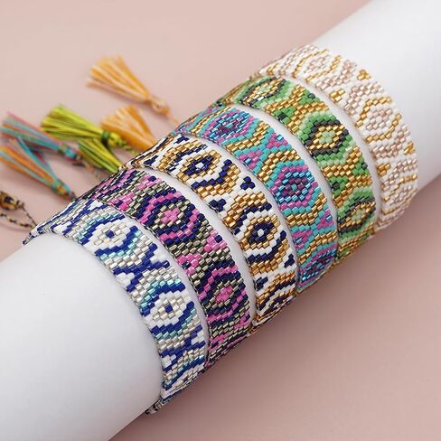 Handmade Seed Bead Friendship Wristband Wrap Bracelets for Women Charm Adjustable Evil Eye Beaded Rope Braided Boho Multicolor Bracelet Fashion Jewelry Gift in Kuwait
