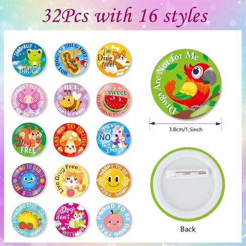 32 Pcs Red Ribbon Awareness Buttons Pins Bulk Sets,1.5 Inch Round Badges Decoration for Red Ribbon Week Party Favor Supplies Decorations Goodie Bag Stuffers Groups Support Fundraisers in Kuwait