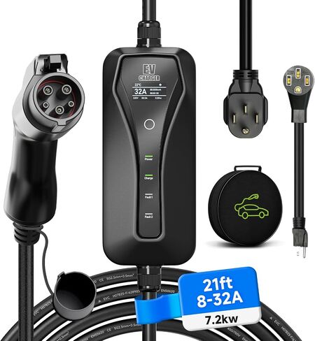2024 شاحن EV المستوى 2 [32A 7.2kW 110V-240V]، شاحن EV محمول المستوى 2 مع محول NEMA 14-50P&5-15، 32A/16A/13A/10A/8A قابل للتعديل وتأخير الشحن 1-15H محطات شحن المركبات الكهربائية in Saudi Arabia